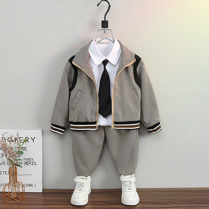 [119355] - Setelan Jaket Kerah Celana Panjang Jogger Anak Cowok - Motif Stripe Casual