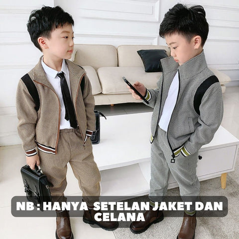 [119355] - Setelan Jaket Kerah Celana Panjang Jogger Anak Cowok - Motif Stripe Casual