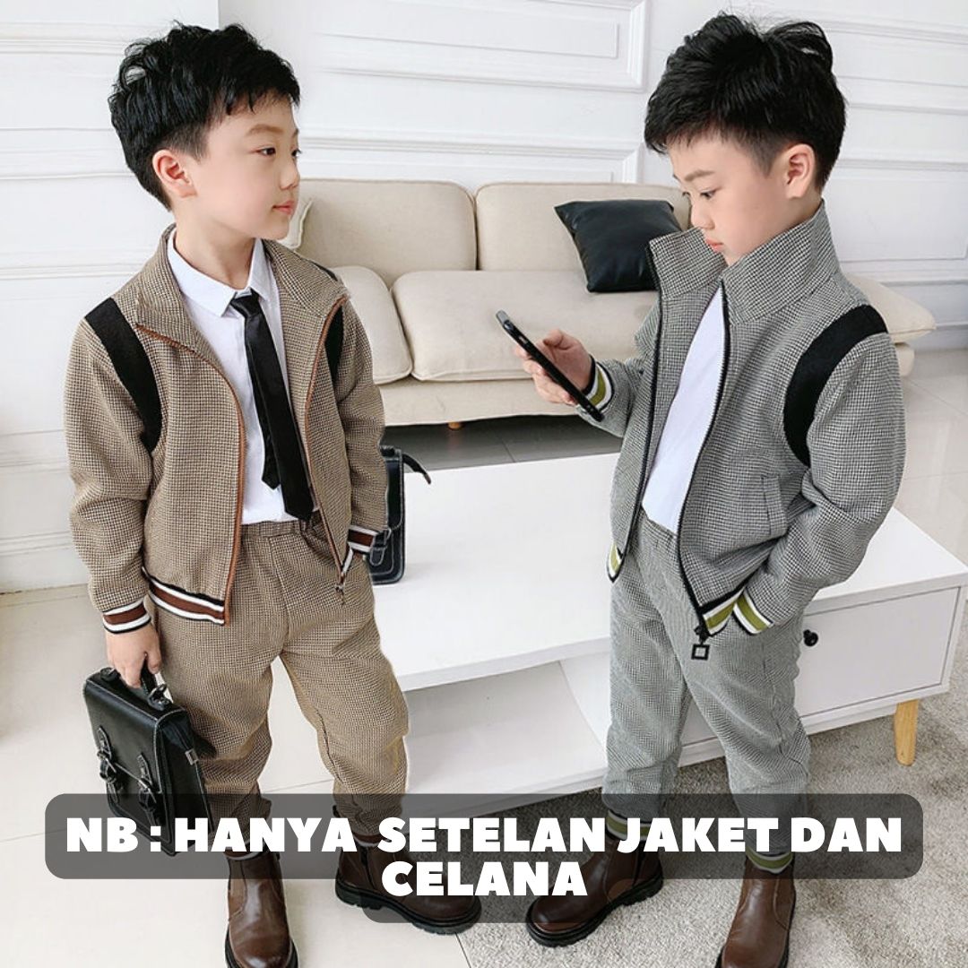 [119355] - Setelan Jaket Kerah Celana Panjang Jogger Anak Cowok - Motif Stripe Casual