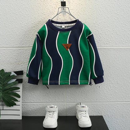[119359] - Atasan Sweater Crewneck Lengan Panjang Import Anak Cowok Cewek - Motif Wavy Stripe