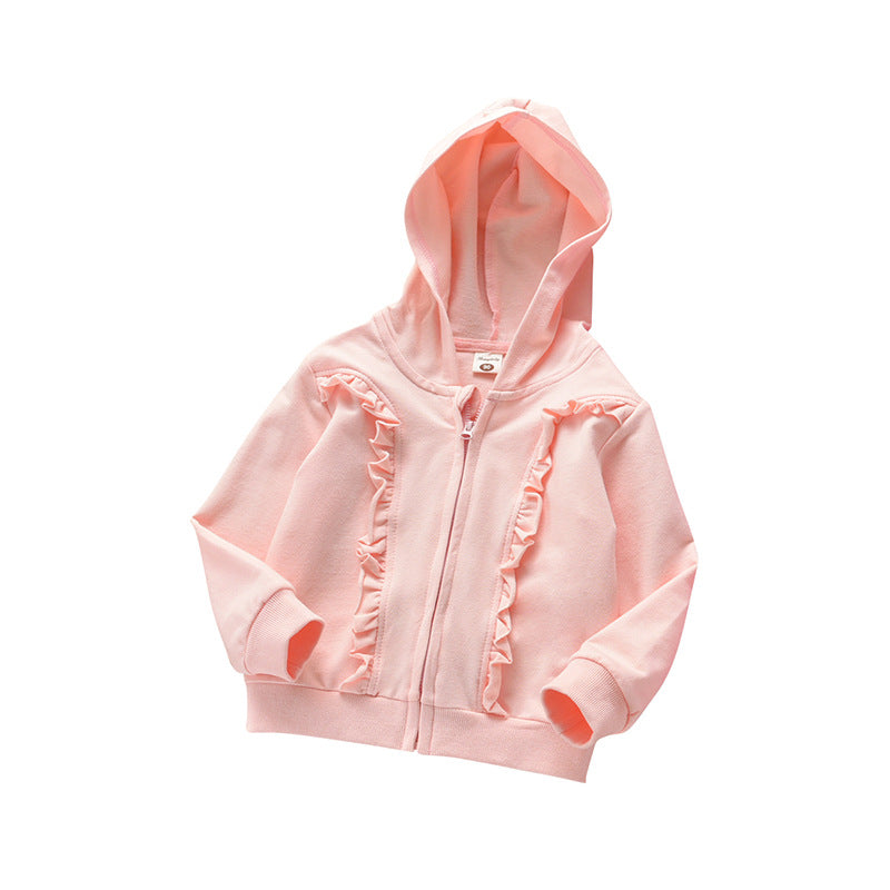 [511103-PINK] - Fashion Atasan Jaket Hoodie Anak - Motif Zipper Lace