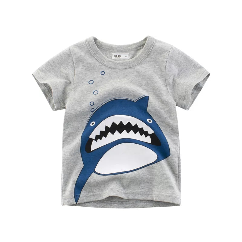 Kaos Pendek [121-BT111] - Baju Atasan T-Shirt O Neck Lengan Pendek Fashionable Anak Laki Laki Cowok Motif Sea Shark - BABYHOKI STORE