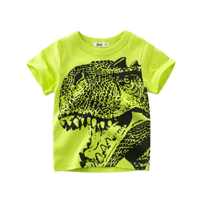 Kaos Pendek [121-BT102] - Baju Atasan T-Shirt O Neck Lengan Pendek Fashionable Anak Laki Laki Cowok Motif Dino Trex - BABYHOKI STORE