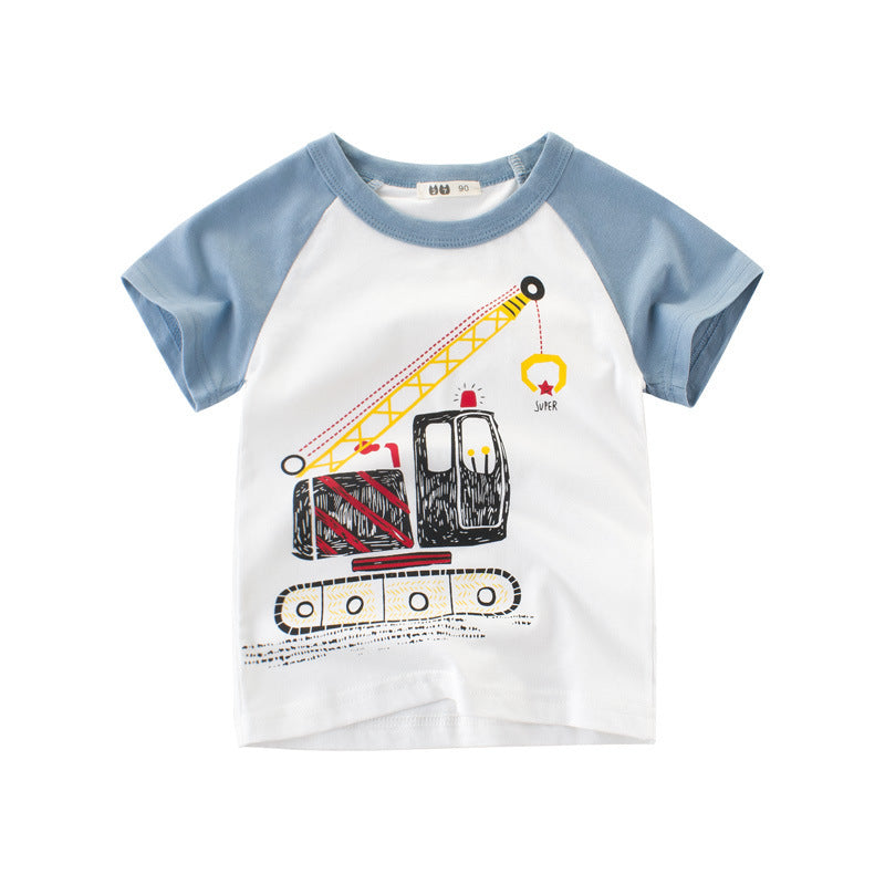 Kaos Pendek [121-BT107] - Baju Atasan T-Shirt O Neck Lengan Pendek Fashionable Anak Laki Laki Cowok Motif Excavators - BABYHOKI STORE