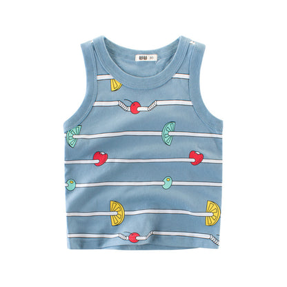 [121232-BLUE] - Atasan Pakaian Kutung Anak Import / Kaos Anak Trendi - Motif Fruit Skewer