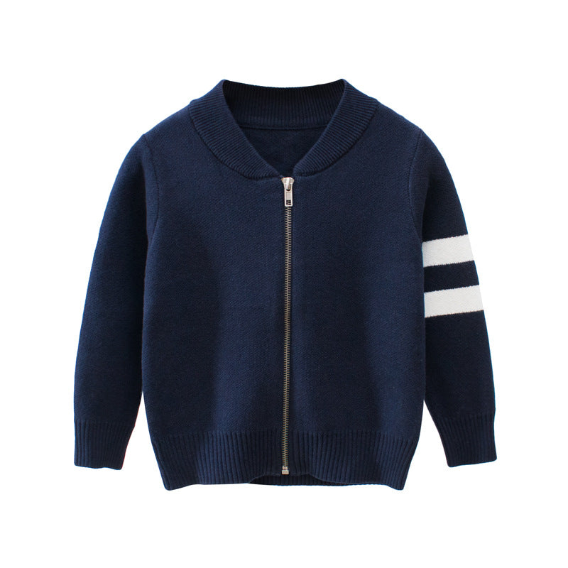 [121257-NAVY] - Atasan Jaket Trendi Anak - Motif Two Lines