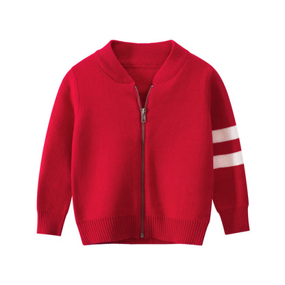 [121257-RED] - Atasan Jaket Trendi Anak Import - Motif Two Lines