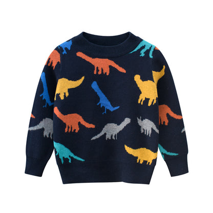 [121258-NAVY] - Atasan Sweater Rajut Anak - Motif Dinosaur Relief