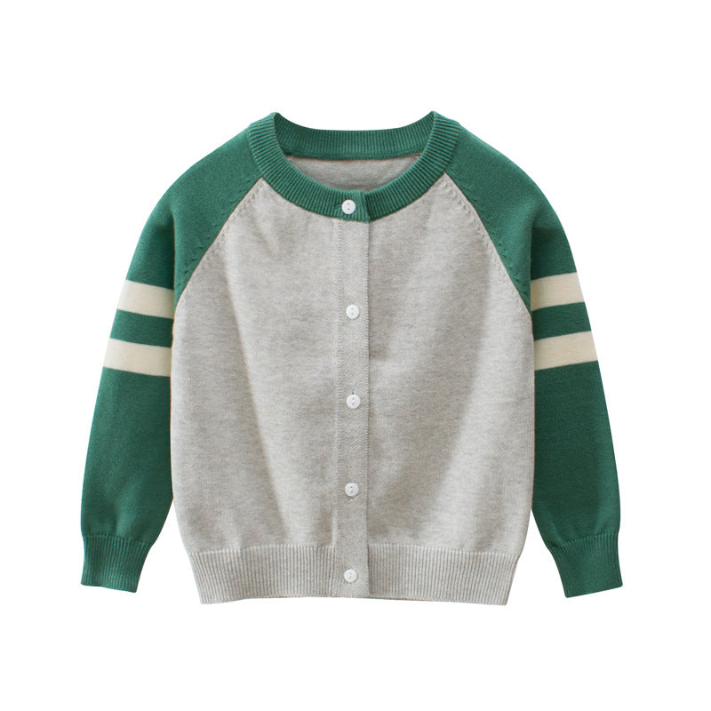 [121259-GRAY GREEN] - Atasan Jaket Rajut Anak - Motif Arm Line