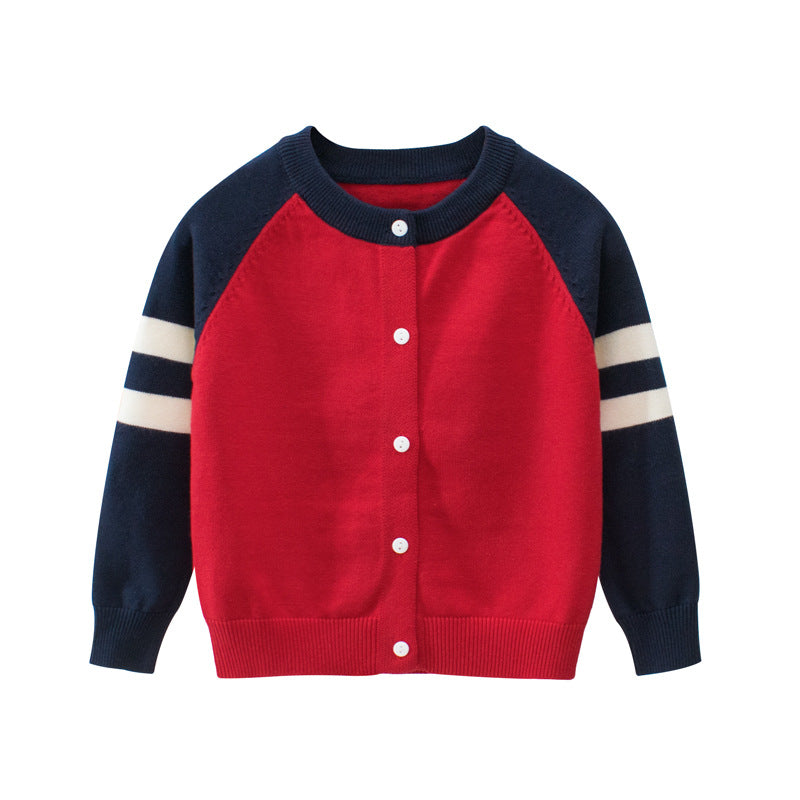 [121259-RED] - Atasan Jaket Rajut Anak - Motif Arm Line