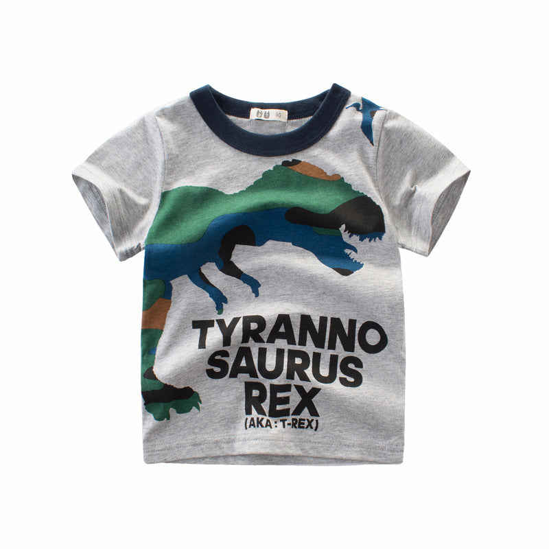 Kaos Pendek [121-BT102] - Baju Atasan T-Shirt O Neck Lengan Pendek Fashionable Anak Laki Laki Cowok Motif Dino Trex - BABYHOKI STORE