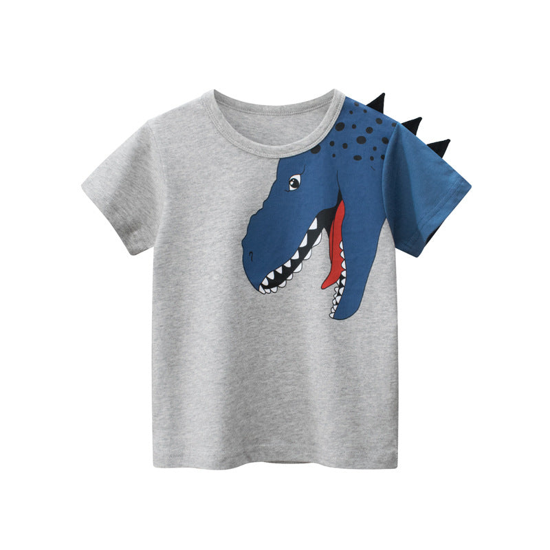Kaos Pendek [121-BT102] - Baju Atasan T-Shirt O Neck Lengan Pendek Fashionable Anak Laki Laki Cowok Motif Dino Trex - BABYHOKI STORE