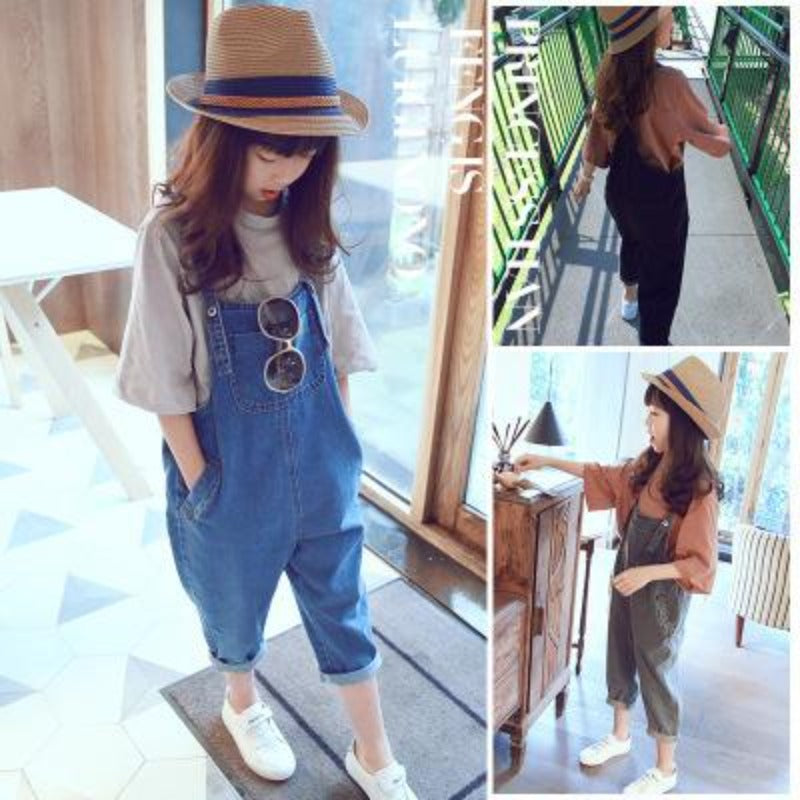 [507128-BLUE] - Bawahan Overall Anak Perempuan Import - Motif Middle Pocket