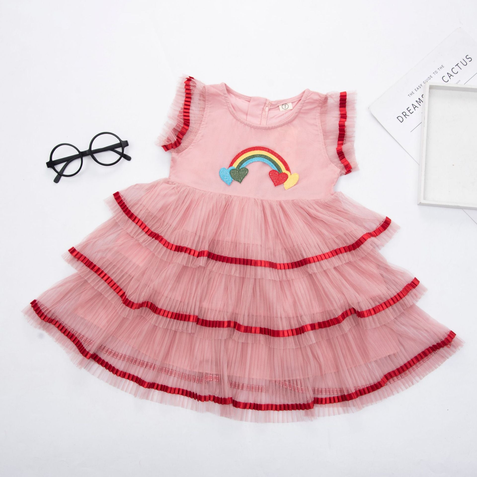 [363573] - Dress Lengan Kutung Bordir Anak Perempuan - Motif Rainbow Love