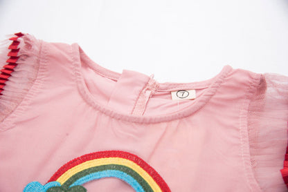 [363573] - Dress Lengan Kutung Bordir Import Anak Perempuan - Motif Rainbow Love