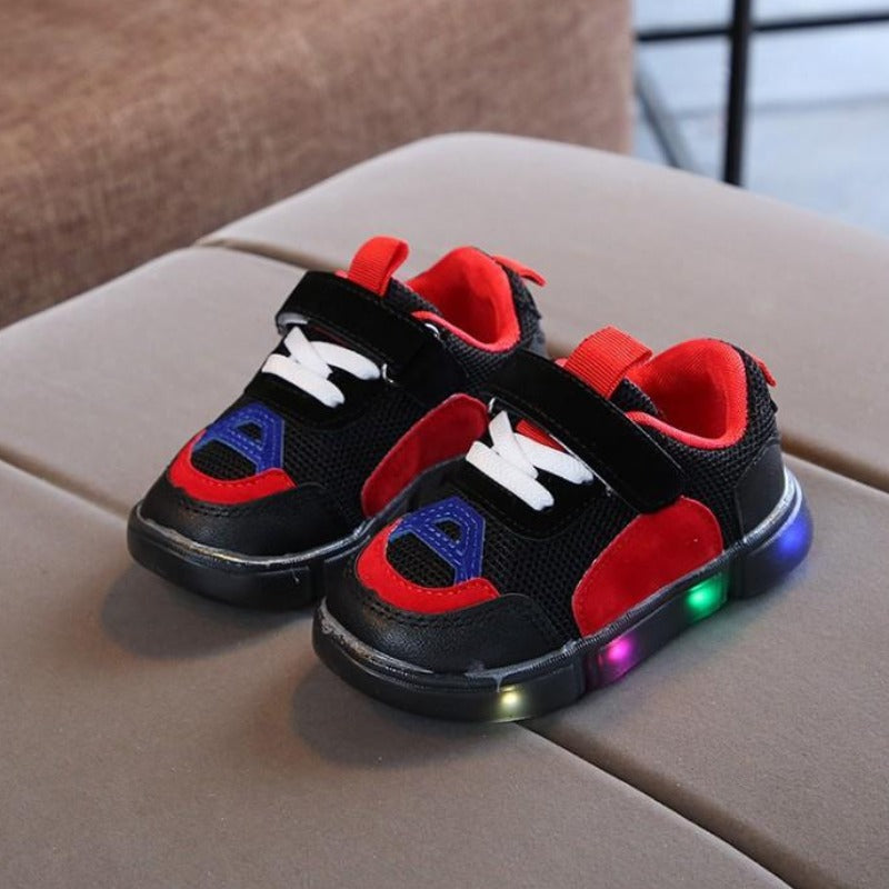 [343106-BLACK RED] - Sepatu Light Sport Anak Unisex Import - Motif Strappy Adhesive