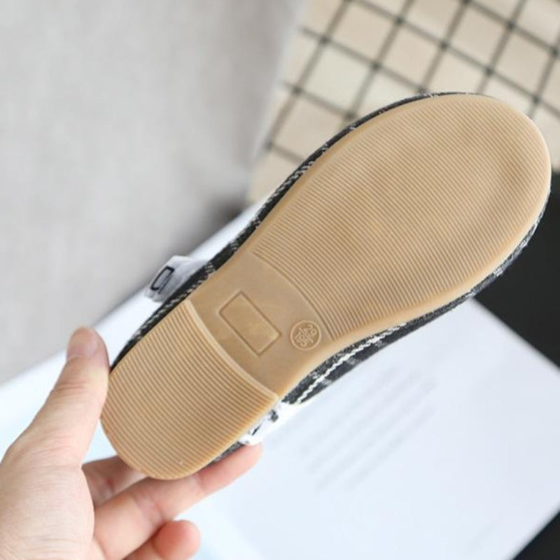 [381136-BLACK STRIPE] - Sepatu Slip On Anak Import - Motif Tartan Plaid