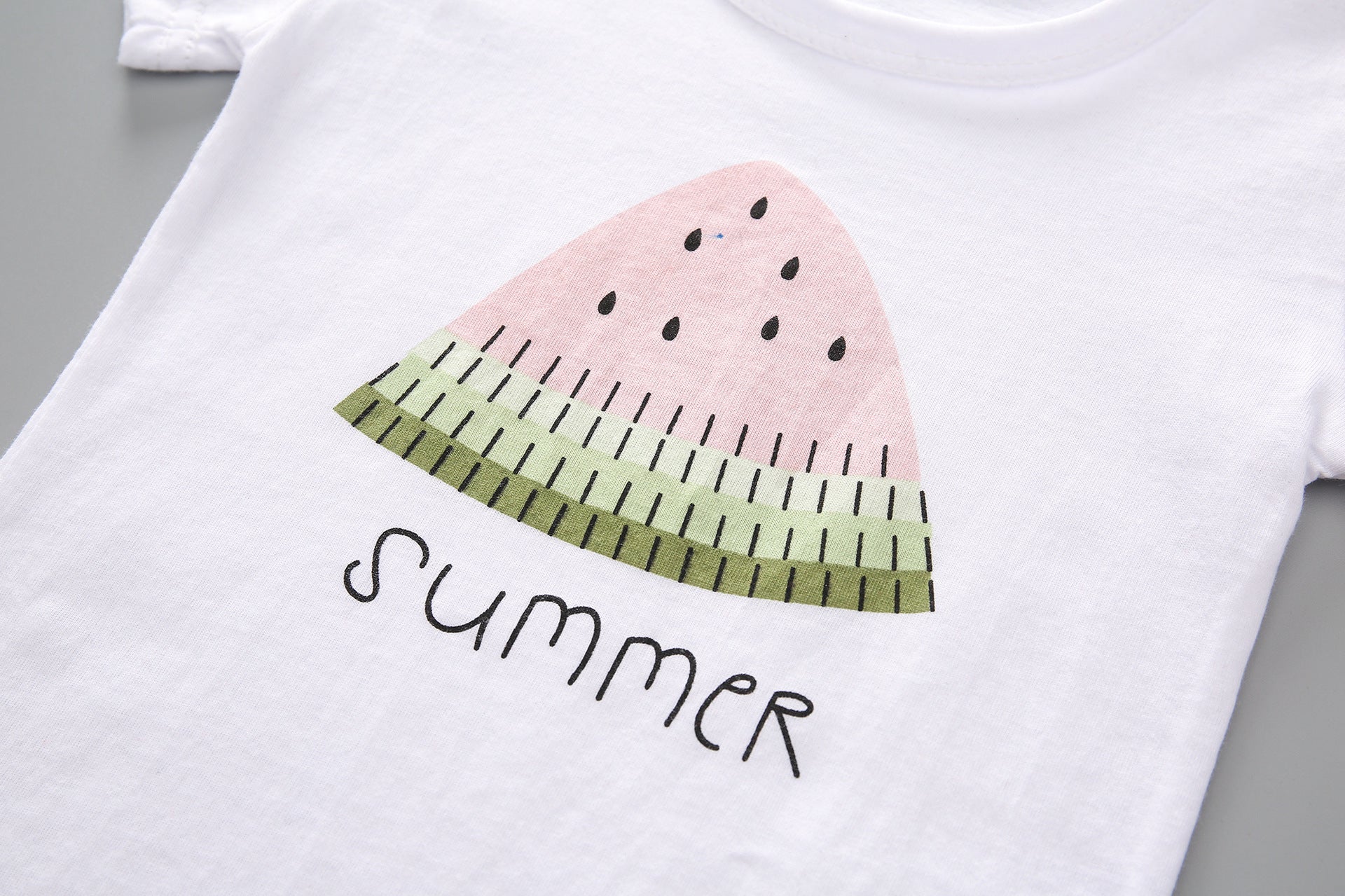 [363142-WHITE PINK] - Setelan Kaos Lucu Fashion Anak - Motif Watermelon Chunks
