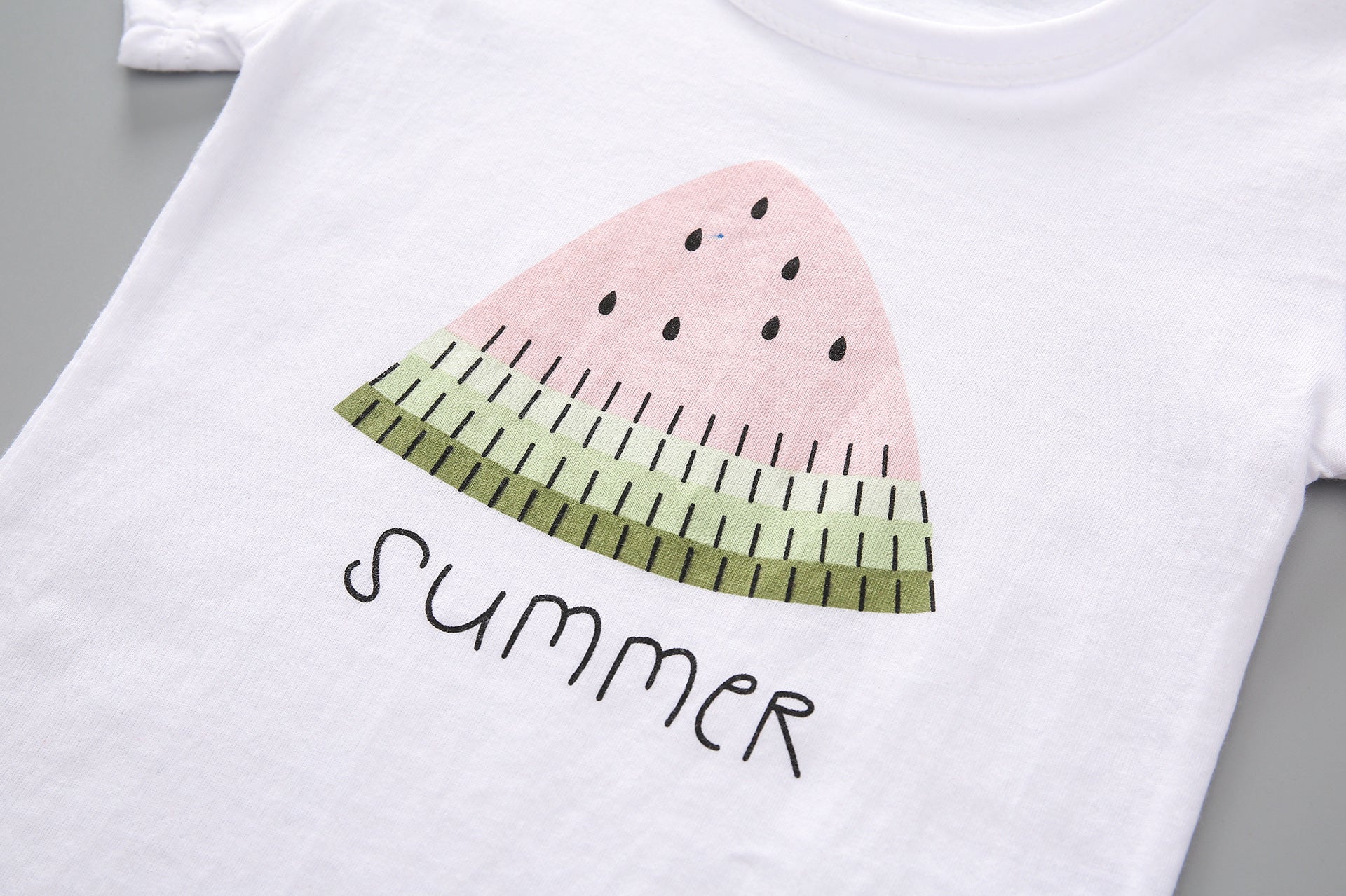 [363142-WHITE PINK] - Setelan Kaos Lucu Fashion Anak Import  - Motif Watermelon Chunks