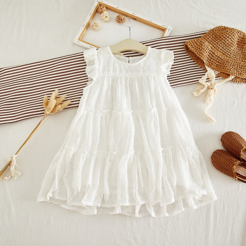 [363127-WHITE] - Dress Fashion Anak Perempuan Modish - Motif Spotted Lace