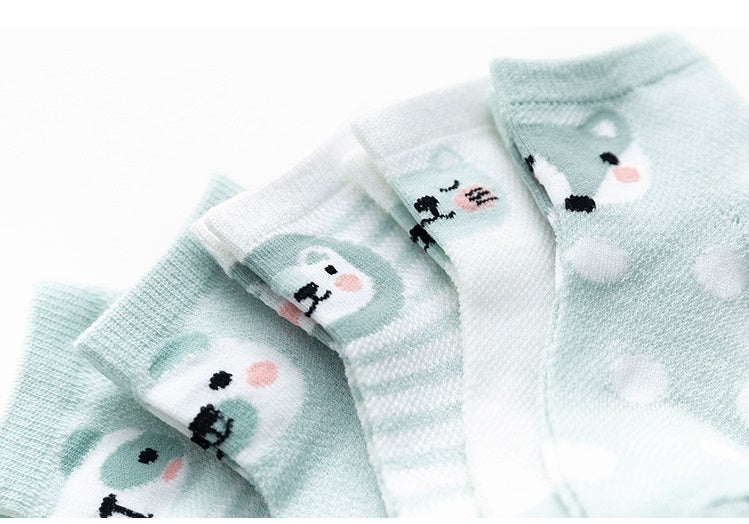 [377102-PEACH] - Kaos Kaki Anak Lucu 5 In 1 Import - Motif Animal Face
