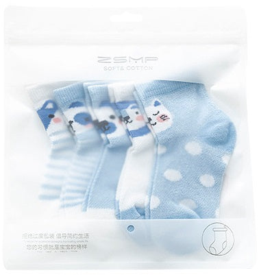 [377102-PEACH] - Kaos Kaki Anak Lucu 5 In 1 Import - Motif Animal Face