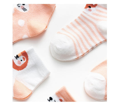 [377102-PEACH] - Kaos Kaki Anak Lucu 5 In 1 Import - Motif Animal Face