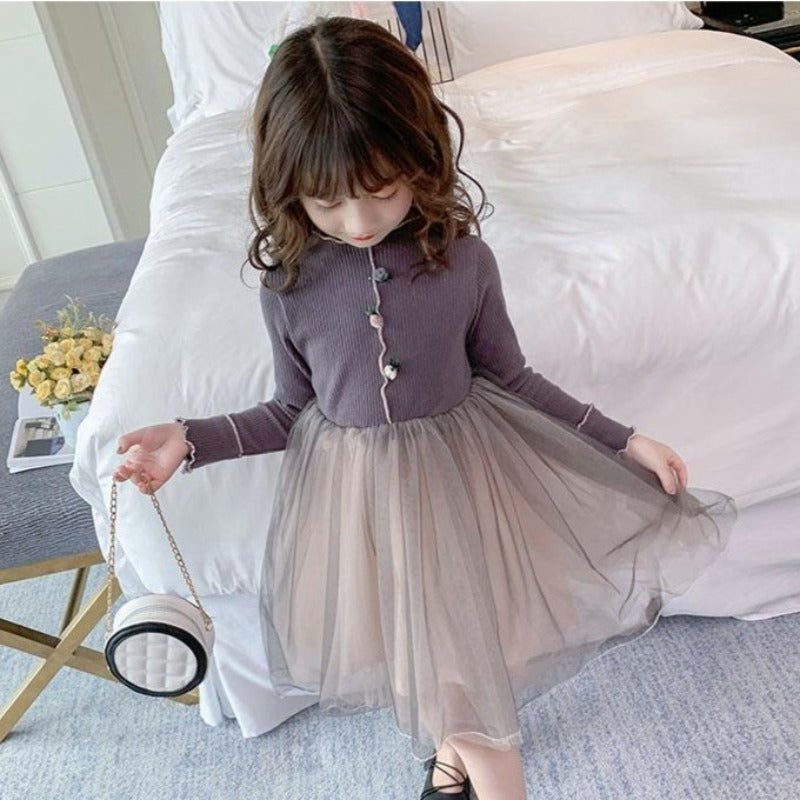 [507163-GRAY] - Dress Fashion Anak Perempuan - Motif Knit Tutu