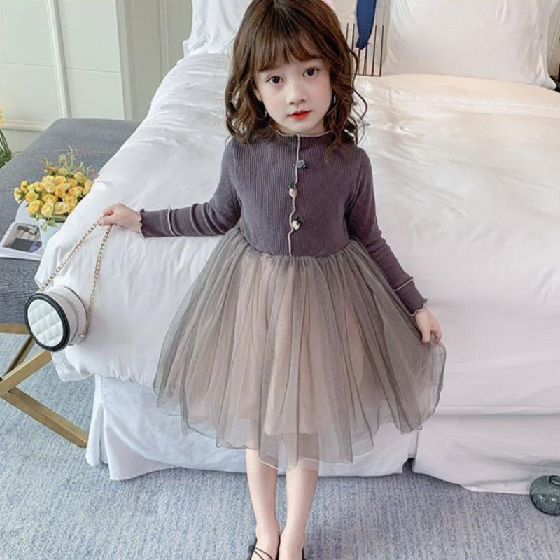 [507163-GRAY] - Dress Fashion Anak Perempuan - Motif Knit Tutu