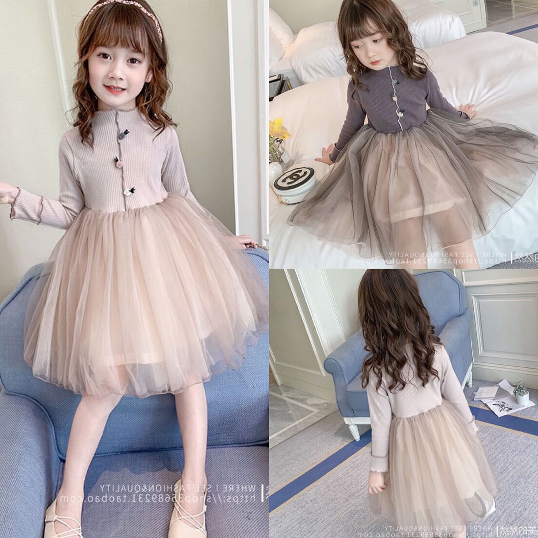 [507163-GRAY] - Dress Fashion Anak Perempuan - Motif Knit Tutu