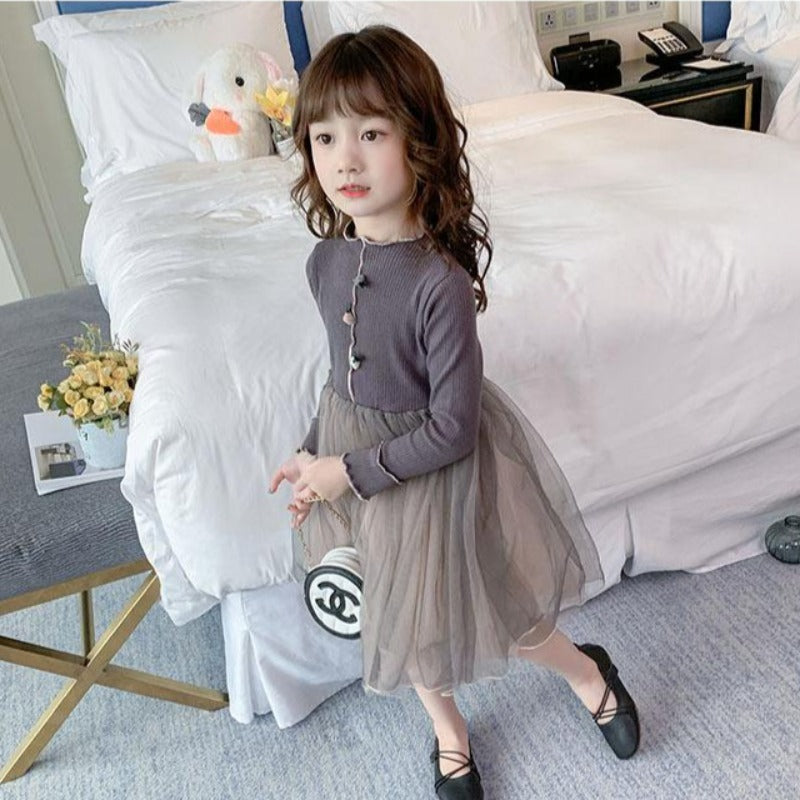 [507163-GRAY] - Dress Fashion Anak Perempuan - Motif Knit Tutu