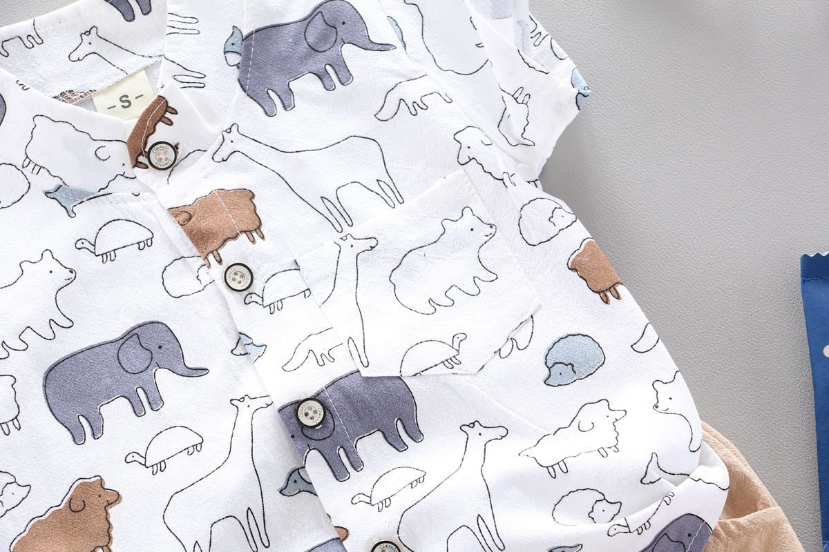 [368116-WHITE] - Setelan Kemeja Koko Anak / Setelan Fashion Anak - Motif Animal Pattern