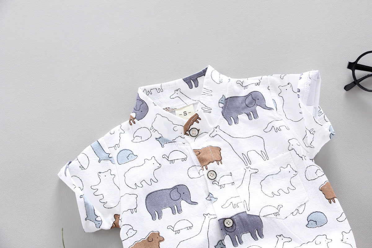 [368116-WHITE] - Setelan Kemeja Koko Anak / Setelan Fashion Anak Import - Motif Animal Pattern