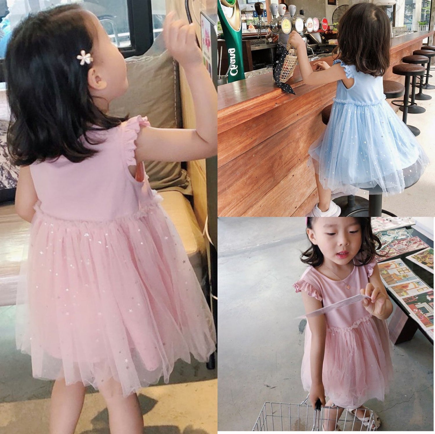 [507153-LIGHT BLUE] - Dress Fashion Anak Perempuan Import - Motif Tutu Beads