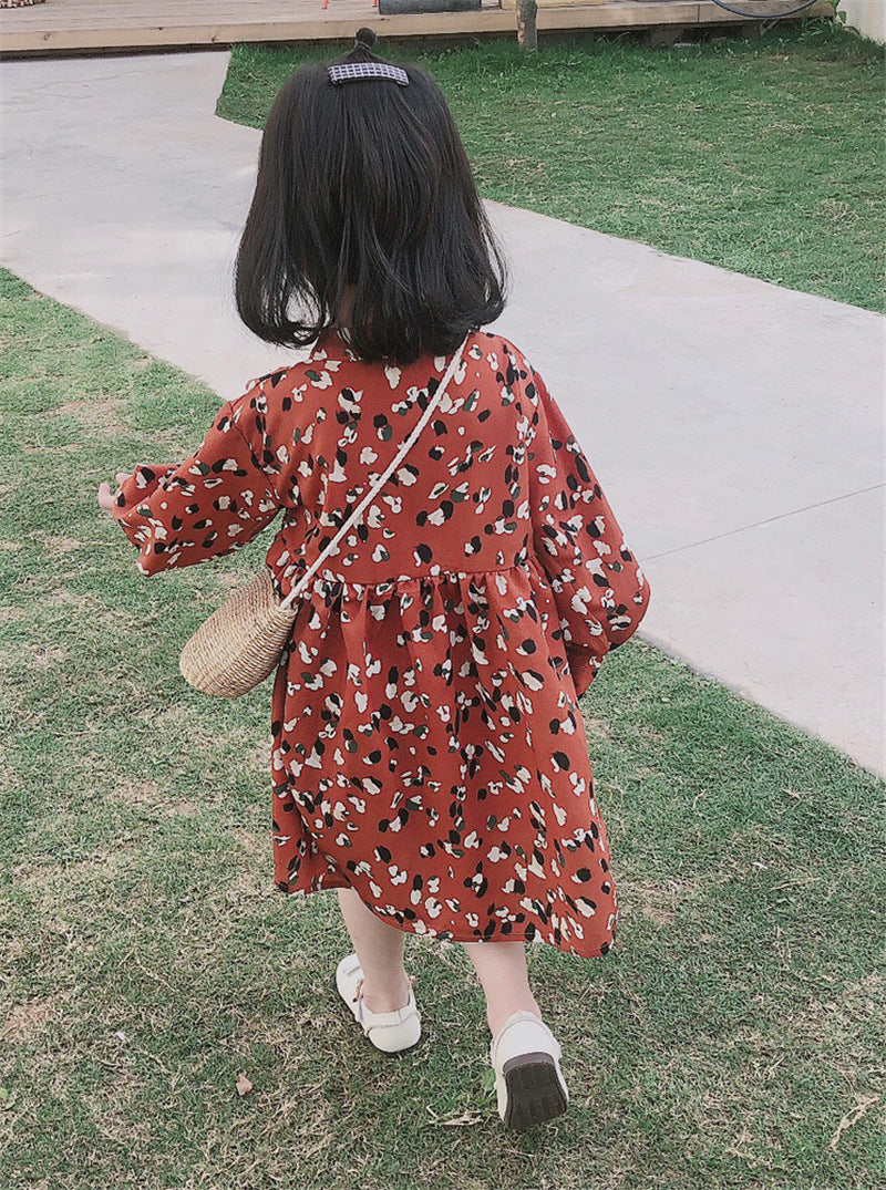 [363312-BRICK RED] - Dress Fashion Anak Perempuan - Motif Abstract Color