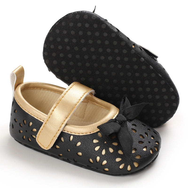 [105272-BLACK] - Sepatu Bayi Prewalker Import - Motif Flower Ribbon