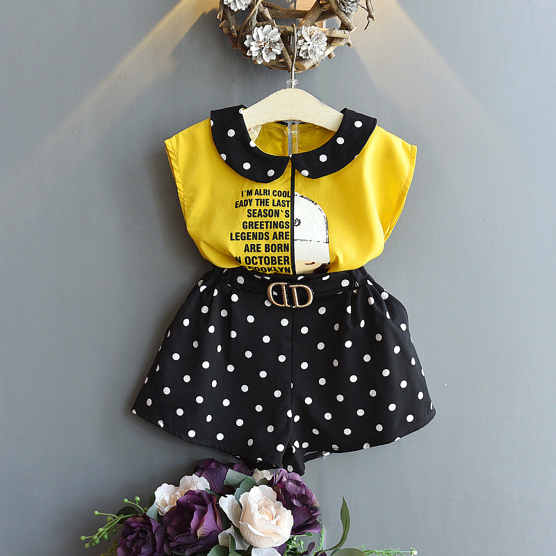 [363329-MUSTARD] - Setelan Kutung Anak Perempuan - Motif Alphabet Polkadots