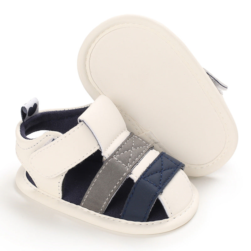 [105249-WHITE BLUE] - Sepatu Sandal Anak Prewalker Import / Baby Shoes - Motif Plain Smooth