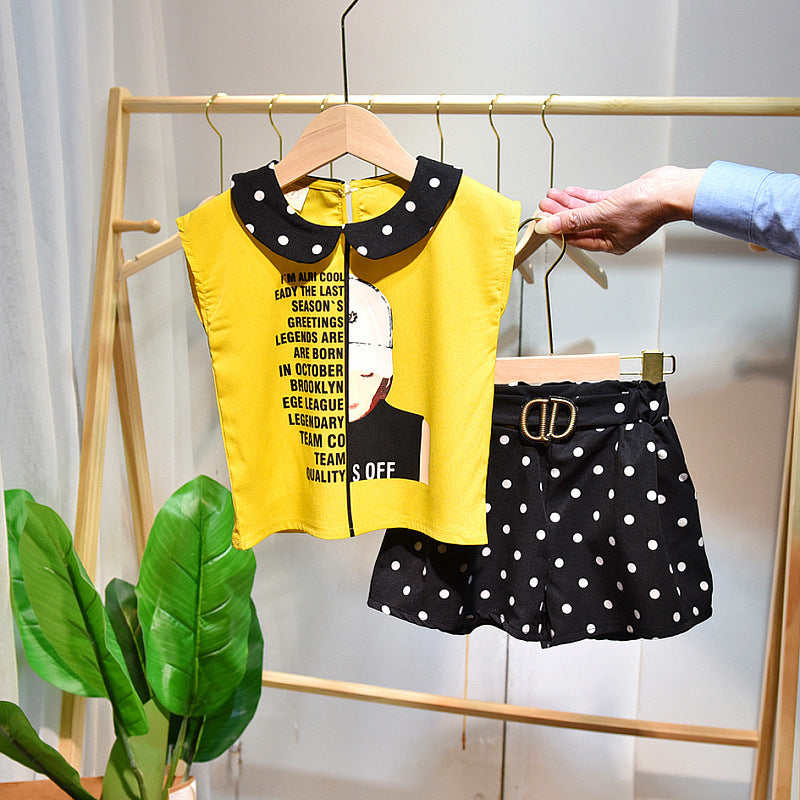 [363329-MUSTARD] - Setelan Kutung Anak Perempuan - Motif Alphabet Polkadots