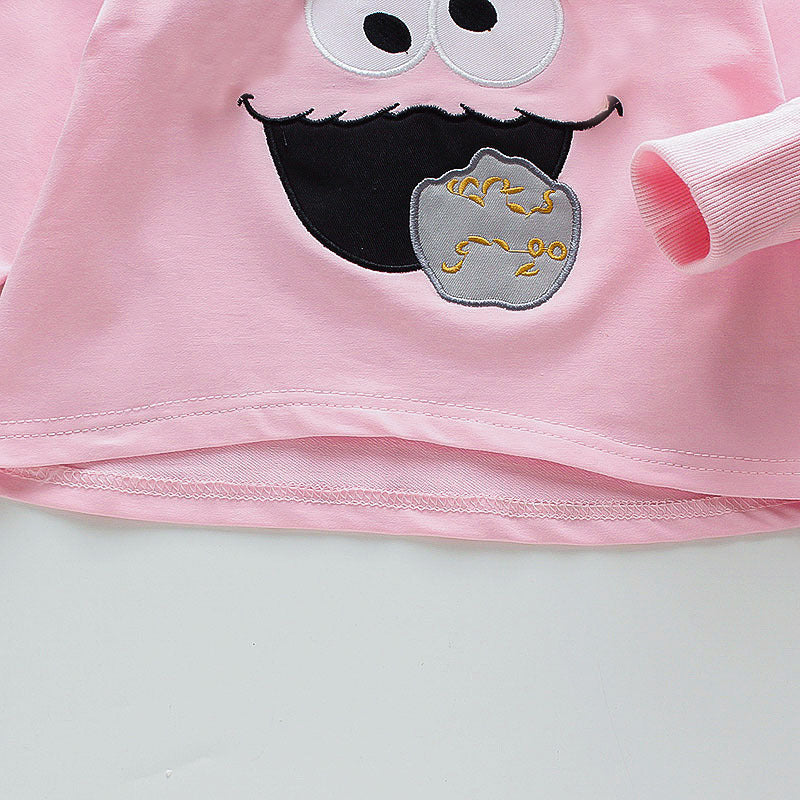 [352201-PINK] - Atasan Sweater Hoodie Anak - Motif Cookie Monster
