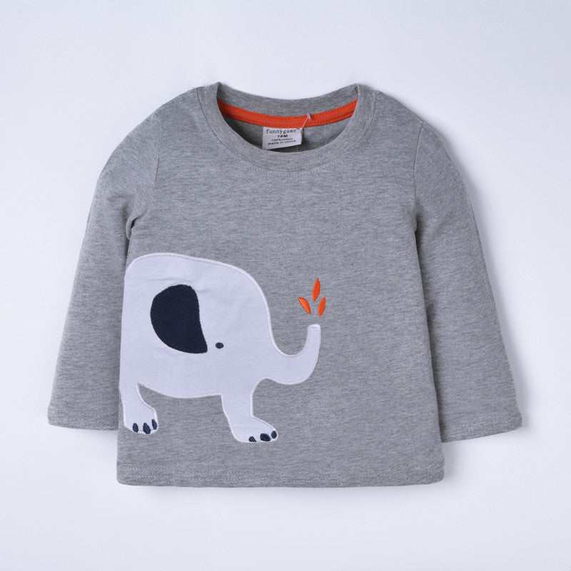 [357342] - Kaos Anak / Baju Atasan Summer Anak Trendi - Motif Bordir Cute Elephant