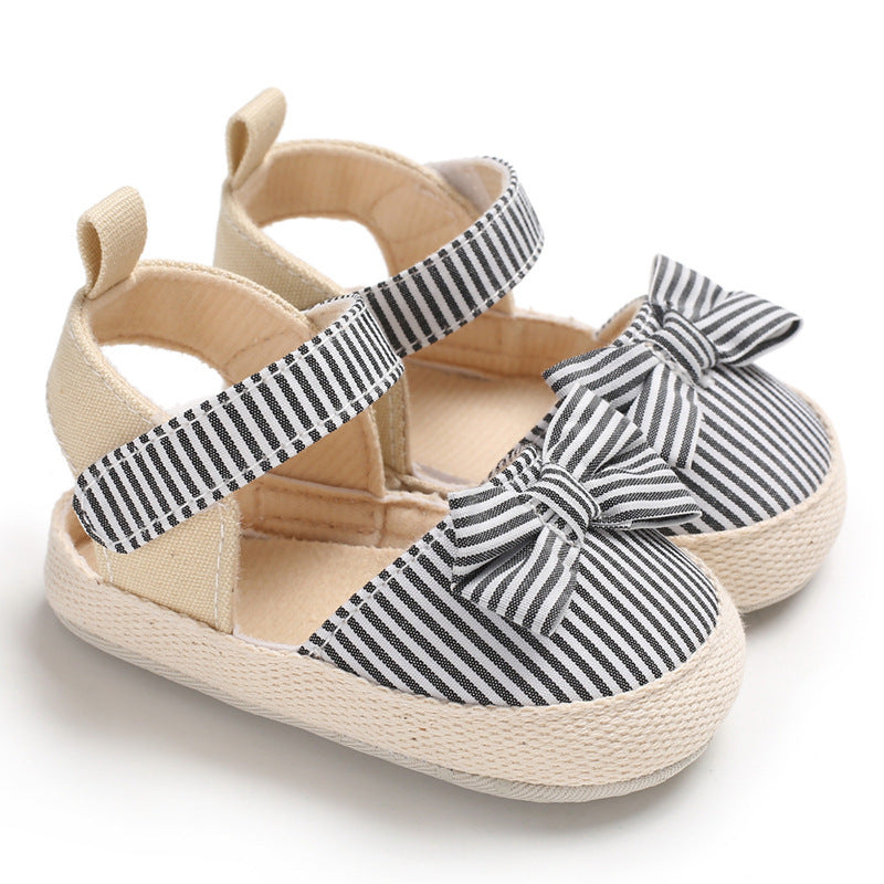 [105250-BLACK] - Sepatu Anak Prewalker Import / Beautiful Shoes - Motif Stripe Ribbon