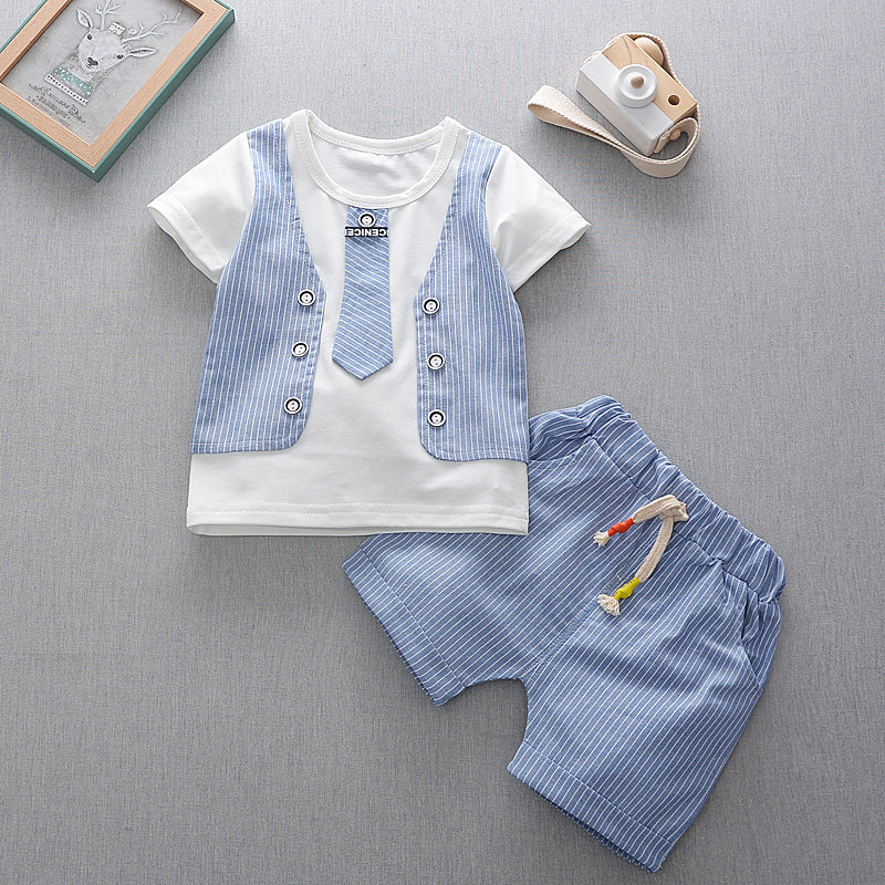 [368280-BLUE STRIPE] - Setelan Kaos Style Formal Anak - Motif Formal Lines