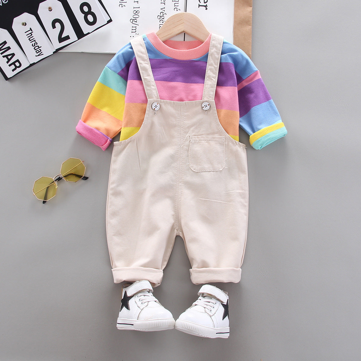 [368250] - Baju Setelan Overall Trendi Anak - Motif Rainbow Stripes