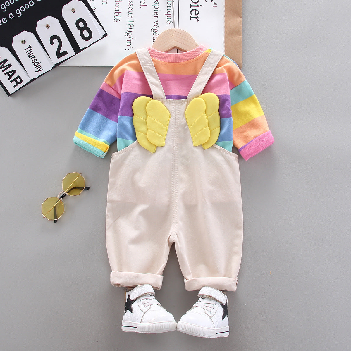 [368250] - Baju Setelan Overall Trendi Anak - Motif Rainbow Stripes
