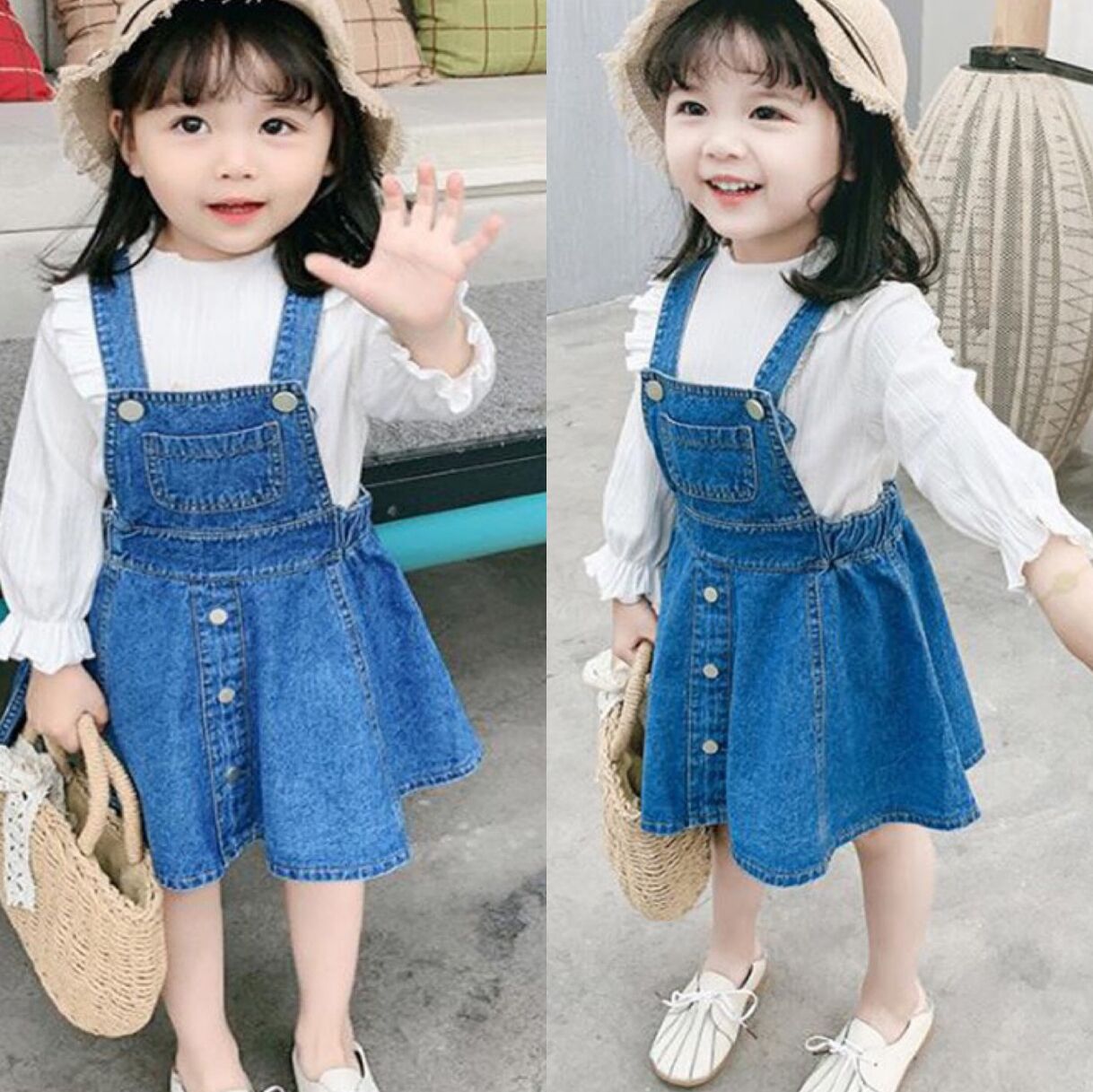 [507166] - Bawahan Overall Anak Perempuan - Motif Middle Button Line