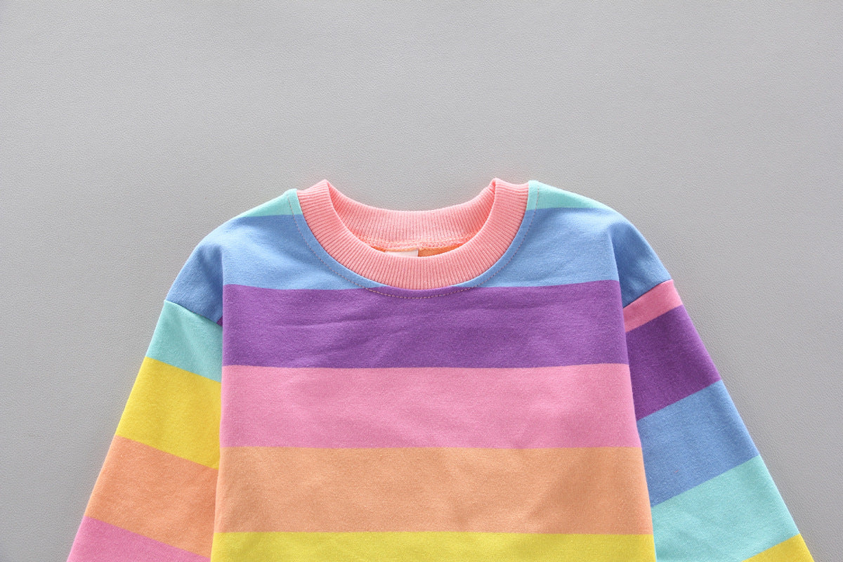 [368250] - Baju Setelan Overall Trendi Anak - Motif Rainbow Stripes