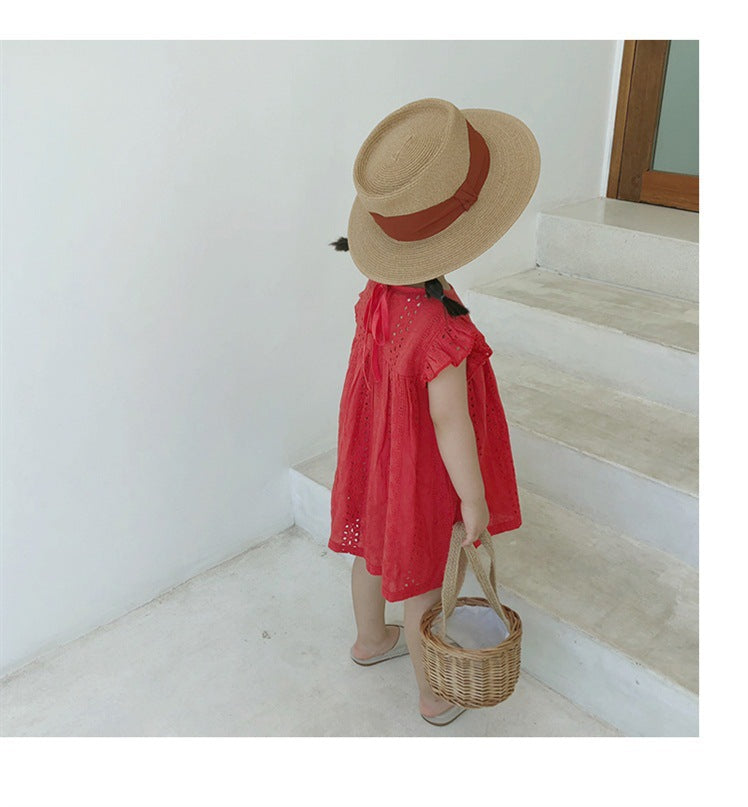 [507161-RED] - Dress Fashion Anak Perempuan - Motif Porous Flowers