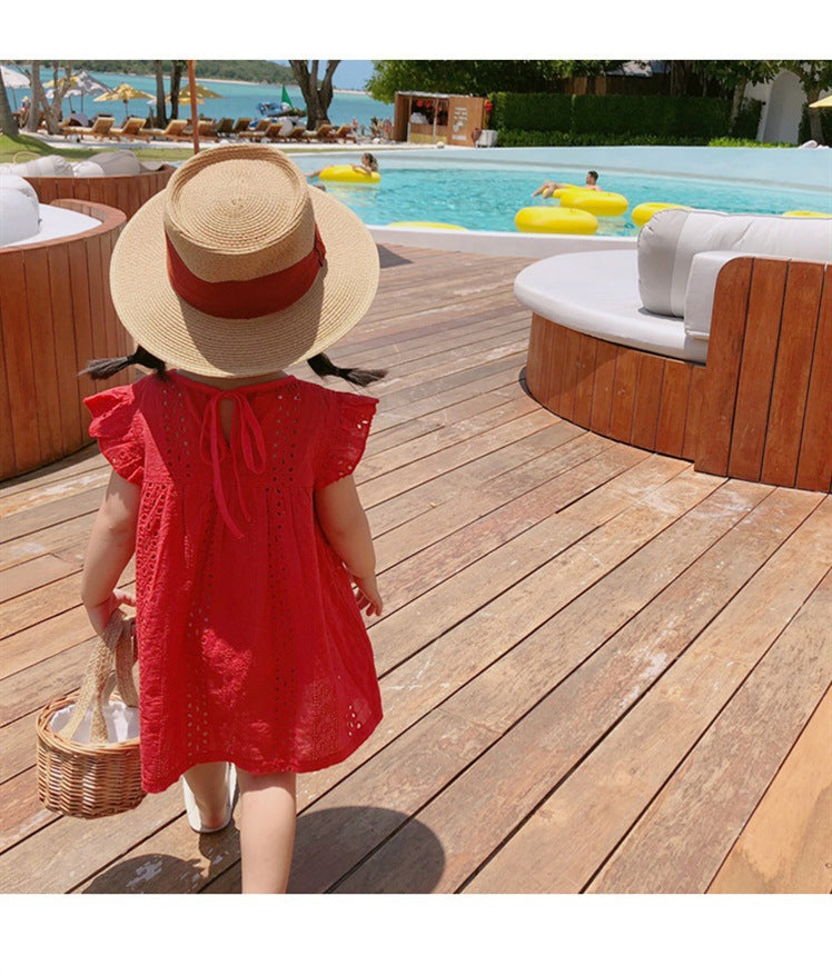 [507161-RED] - Dress Fashion Anak Perempuan - Motif Porous Flowers
