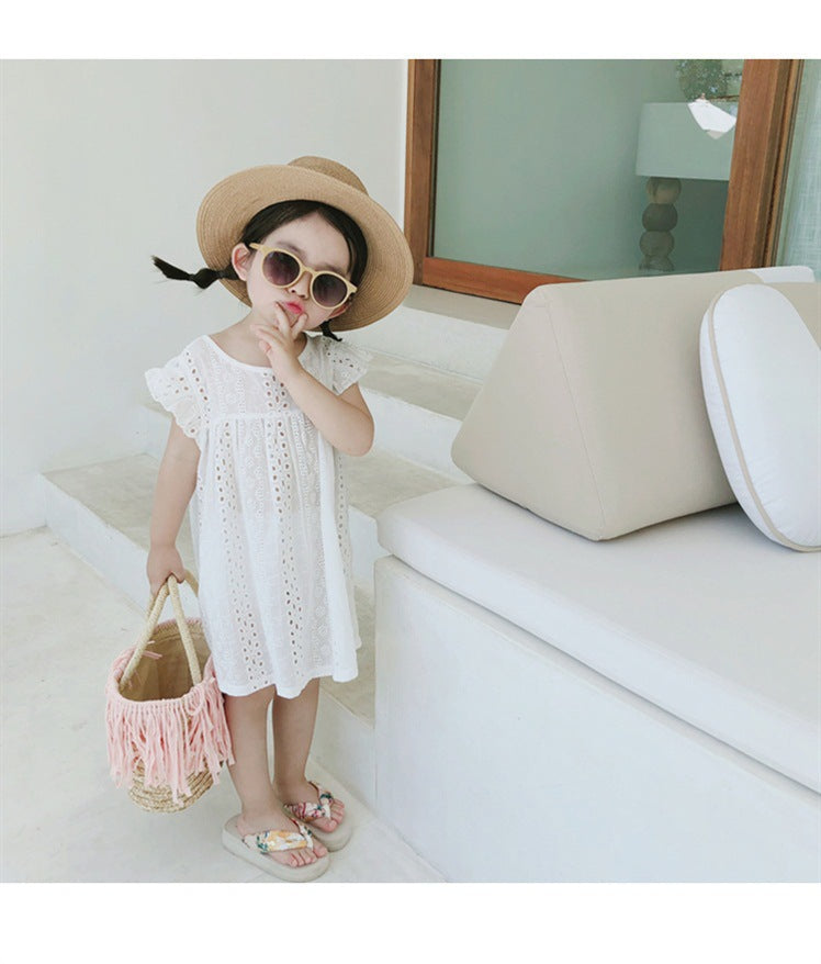 [507161-WHITE] - Dress Import Fashion Anak Perempuan - Motif Porous Flowers
